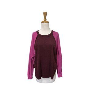 Pilcro Anthropologie Ruffled Raglan Thermal Top Size S Small Pink Burgundy